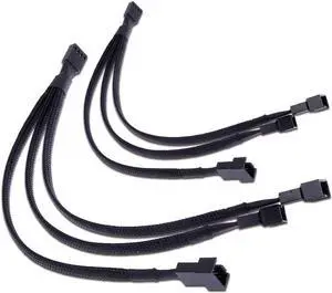 Fan Splitter Adapter Cable Sleeved Braided Y Splitter Computer PC 4 Pin Fan Extension Power Cable 1 to 3 Converter 10 inches (2 Pack)