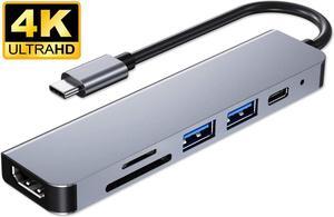 USB C Hub, 6 in 1 USB Type C Adapter Docking Station with 4K HDMI, Power Delivery Port,SD/TF Card Reader, 2 USB3.0 Ports Compatible for MacBook, Other USBC Laptop