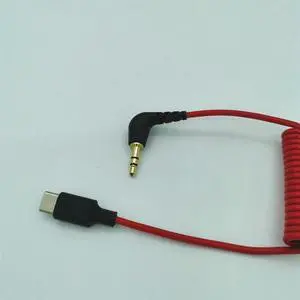 For USB C to 3.5mm Cable for Wireless Go II, Coiled Right Angle TRS Male DAC AUX Adapter Audio Cord