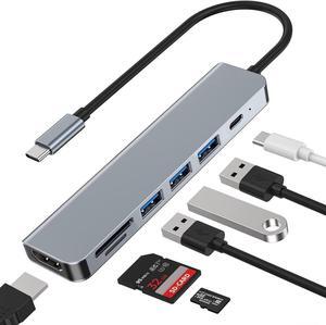USB C Hub, USB C Adapter 7 in 1 Multi-port USB C to with 4K HDMI, SD/TF Card Reader, USB C 100W PD, USB 3.0 and 2*USB 2.0, USB C Dock Compatible for MacBook and Type C Devices