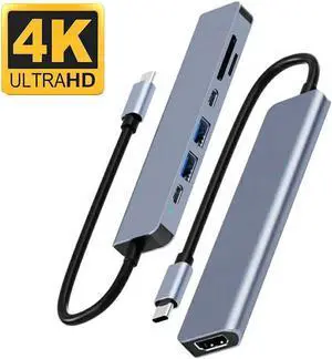 Type-C USB C Hub, 7 in 1 USB C to 4K HDMI Splitter with USB-A 3.0 & Type-C Data Port, USB-A , 100W PD & SD/TF Card Reader, USB-C to HDMI Adapter for MacBook Pro Laptops & Other Type C Devices