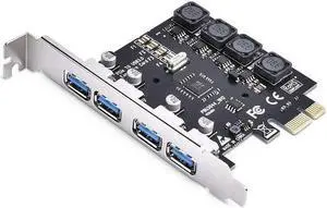 USB 3.0 PCI-e Expansion Card 4Port, PCI-e x1 to USB 3.0 HUB Adapter 5Gbps (No Power Need)