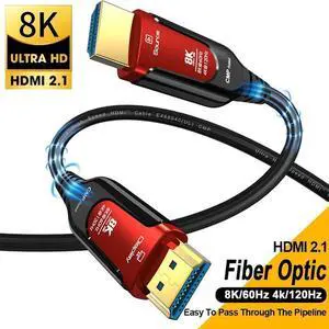 8K HDMI 2.1 Fiber Optic Cable 16FT, Slim in Wall Plenum-Rated for Pipes - 48Gbps High Speed HDMI - 8K@60Hz 4K@120Hz 144Hz, HDCP 2.2&2.3, Dynamic HDR, eARC, DTS:X, RTX 3090, Dolby