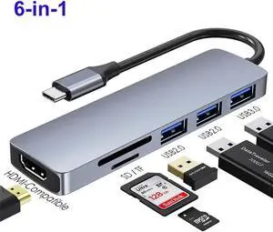USB C 4K HDMI Hub, 6-in-1 USB C PD HDMI USB Hub Dongle with 4K 30Hz HDMI, 5 Gbps USB 3.0, 2*USB 2.0, SD/Micro SD for MacBook Air/Pro M1 2020, iPad Pro 2021, iPad Mini