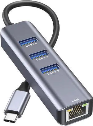 USB C to Ethernet Adapter, Aluminum USB-C Hub with 4 USB 3.0 Ports, Thunderbolt 3/USB-C to RJ45 Gigabit Ethernet LAN Network Adapter Multiport for MacBook Pro/Air, USB-C Laptop and PC