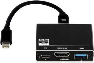 3 in 1 USB C Adapter with 4K 60Hz HDMI, 100W PD, USB A 3.0 for MacBook Pro/Air, Hub Multiport Adapter, Type C Hub for Laptops and Other USB C Devices, for Compatible with Nintendo Switch MacBook