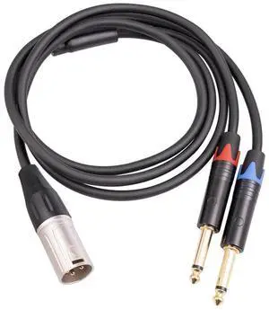 For Dual 6.35mm 1/4 In to XLR Male Y Splitter Cable,3Pin XLR Male to Dual 6.35mm Plug Audio Microphone Cable,3.3Feet/1Meters