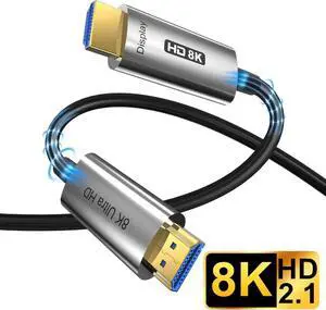 8K & 4K HDMI 2.1 Fiber Optic Cables, 50FT Ultra High Speed 48Gbps, 4K@120Hz 144Hz, 8K@60Hz, HDCP 2.2 & 2.3, HDR 10, eARC Compatible with Laptop Monitor UHD TV PS5 PS4 Dolby, Silver