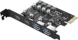 PCIe to USB 3.2 Gen 1 Extension Card with 4 Ports 5 Gbps Bandwidth,No External Power Source Required (2X Type USB C - 2 USB A)