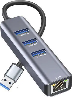 USB to Ethernet Adapter | 4-in-1 USB-3.0 Hub to Gigabit RJ45 with 3-Port USB 3.0 Network Adapter for MacBooks/ChromeBooks/Surface laptops and USB devices etc