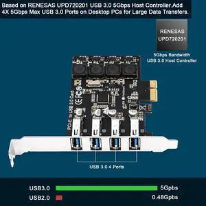 4 Ports PCI-E to USB 3.0 HUB PCI Express Expansion Card Adapter 5Gbps for Motherboard