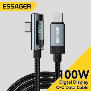 L Shape USB-C to USB-C Cable with LED Display, Cable 100W 3.3ft 1-Pcs, Type C Charging Cable Fast Charge for MacBook Pro 2020, iPad Pro 2020, iPad Air 4, iPad Mini 6, Galaxy, Pixel, Switch