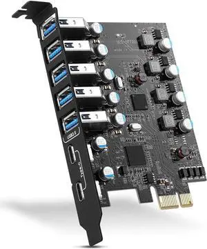 PCI-E USB Card, PCI-E to USB 3.0 7-Port (2X USB C - 5X USB A 3.0) Expansion Card, PCI Express Expansion Card for Desktop PC Support Windows 10/8/7/XP and MAC OS 10.8.2 Above