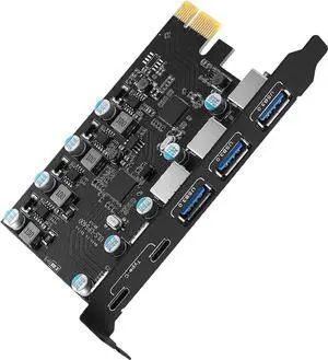 PCI-E USB Card, PCI-E to USB 3.0 5-Port (2X USB C - 3X USB A 3.0) Expansion Card, PCI Express Expansion Card for Desktop PC Support Windows 10/8/7/XP and MAC OS 10.8.2 Above
