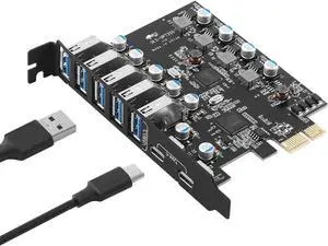 USB 3.2 PCI-e Expansion Card 7Port(2X USB C - 5X USB A), PCI-e x1 to USB 3.2 HUB Adapter 10Gbps