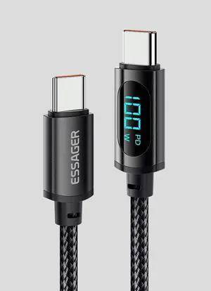 100W USB C to USB C Cable with LED Display ,Type C to Type C Cable, USBC to USBC Fast Charging Cable Compatible with MacBook Air/Pro, iPad Pro 12.9/11/Air/Mini, Samsung Galaxy (1-Pack, 3.3ft)