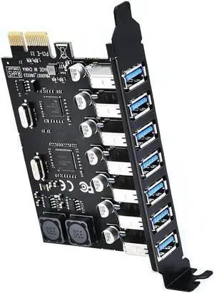 PCI-E USB Card, PCI-E to USB 3.0 7-Port (USB 3.0) Expansion Card, PCI Express Expansion Card for Desktop PC Support Windows 10/8/7/XP and MAC OS 10.8.2 Above