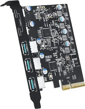 5 Ports Superspeed 5Gbps USB 3.0 PCI Express Expansion Card for Windows 11, 10, 8.x, 7, Vista, XP Desktop PCs, Built in Self-Powered Technology, (2X USB C - 3X USB A)