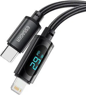 6.6.FT/1-Pack USB C to Lightning Cable Nylon Braided MFi Certified, 29W Max PD Fast Charging Cable, with LED Display for iPhone 14 13 12 11 Pro Max X XS XR XS Max 8 Plus and More