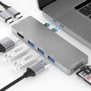 8-in-2 Dual USB C Hub Adapter for MacBook Air 2019/2018,MacBook Pro 2019/2018/2017/2016 with 4K HDMI,Thunderbolt 3 Port,100W PD,SD/TF Card Reader,3 USB 3.0 Ports