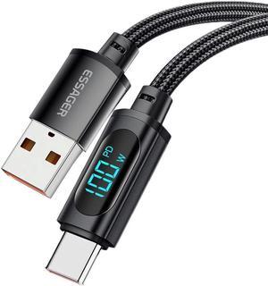 7A 100W USB A to USB C Cable Fast Charging, Nylon Braided Type-C Cable with LED Display for lPad Air/lPad Pro, MacBook Pro, Samsung Galaxy S21/S10/S9/Plus (1-Pack, 3.3ft)