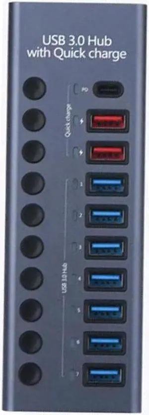 Powered USB 3.0 Hub with 7 USB 3.0 Data Transmission Ports + 2 Smart Charging Ports + 1 PD Charging Port for Laptop/PC, work for Mouse, Keyboard, Hard Drive or More USB Devices
