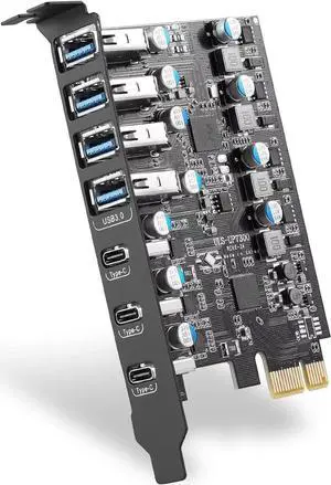 7 Ports Superspeed 5Gbps USB 3.0 PCI Express Expansion Card for Windows 11, 10, 8.x, 7, Vista, XP Desktop PCs, Built in Self-Powered Technology, (3X USB C - 4X USB A)