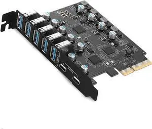 PCI-E USB Card, PCI-E to USB 3.2 7-Port (2X USB C - 5X USB A 3.2) Expansion Card, PCI Express Expansion Card for Desktop PC Support Windows 10/8/7/XP and MAC OS 10.8.2 Above