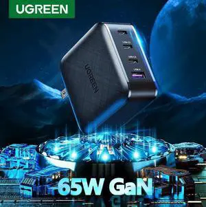 USB C Charger 65W 4-Port PD Charger GaN Tech Fast Charging for MacBook Pro Air iPad iPhone 12 Pro 11 Pro Max XR XS SE Galaxy S21 S20 S10 Note 20 Pixel Nintendo Switch