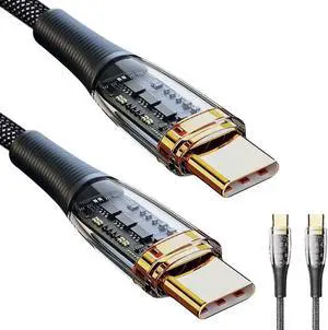 100W USB C to USB C Cable Transparent Shell ,Type C to Type C Cable, USBC to USBC Fast Charging Cable Compatible MacBook Air/Pro, iPad Pro 12.9/11/Air/Mini, Samsung Galaxy (1-Pack, 3.3ft)