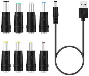 For 8 In1 5V USB to DC 5.5X2.1mm 3.5mm 4.0mm 4.8mm 6.4mm 5.5X2.5mm 6.3mm Plug Charging Cord for Fan Speaker Router LED Lamp