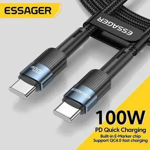 100W USB C to USB C Cable Fast Charge,  Nylon Braided Type-C Cable for lPad Air/lPad Pro, MacBook Pro, Samsung Galaxy S21/S10/S9/Plus (Black, 1-Pack, 6.6ft)