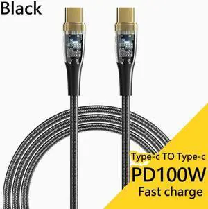 100W USB C to USB C Cable Fast Charging,  Nylon Braided Type-C Cable Transparent Shell for lPad Air/lPad Pro, MacBook Pro, Samsung Galaxy S21/S10/S9/Plus (Black, 1-Pack, 3.3ft)