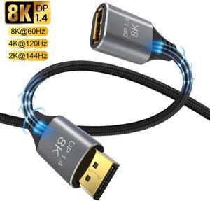 8K DisplayPort Extension Cable 1.4, Ultra High Speed 32.4Gbps Braided Display Port Cable 1M/3.3FT [8K@60Hz 4K@240Hz 2K@144Hz] HBR3 HDR DSC 1.2, DP Cable for Gaming Monitor, Graphics Card, PC