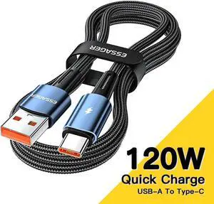 120W USB A to USB C Cable, E-Mark 6A PD Type-C Fast Charging 480Mbps Nylon Braided Laptop Data Cord for MacBook Pro Air iPad Samsung Galaxy Pixel LG PS5 and More, 3.3ft 1-Pack