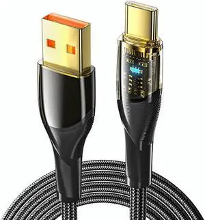 100W USB A to USB C Cable, E-Mark 7A PD Transparent Type-C Fast Charging 480Mbps Nylon Braided Laptop Data Cord for MacBook Pro Air iPad Samsung Galaxy Pixel LG PS5 and More, 3.3ft 1-Pack
