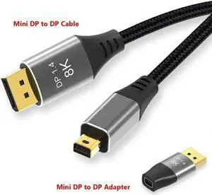6.6ft (2m) 8K Mini DisplayPort to DisplayPort 1.4 Cable - 8K@60Hz UHD Mini DisplayPort to DisplayPort Adapter Cable - Mini DP to DP Cable for Monitor - mDP to DP Converter Cord