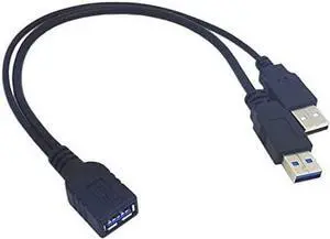 USB 3.0 Female to Dual USB Male Extra Power Data Y Extension Cable for 2.5" Mobile Hard Disk Black Color