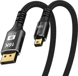 3.3ft (1m) Mini DisplayPort to DisplayPort 2.1 Cable - 16K 60Hz HBR HDR - Super UHD mDP to DP 2.1 Cord - Bi-Directional Ultra HD 8K 120Hz - Monitor/Video Cable