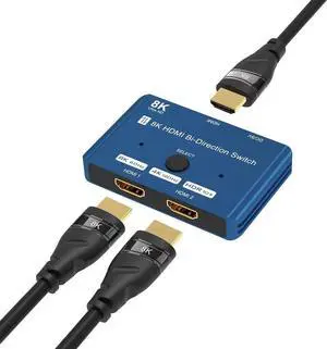 HDMI 2.1 Switch 8K Bi-Directional Splitter 8K@60Hz 4K@120Hz 1440p@165Hz 1080P@240Hz 1in 2out 2in 1out High Speed 48Gbps eARC Converter Compatible with Xbox X PS5 Blue ¡­