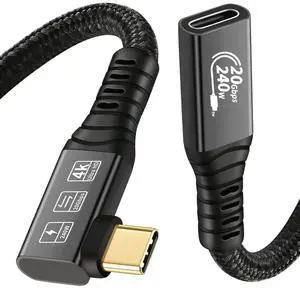 20Gbps USB C 3.2 Extension Cable, 90 Degree USBC 3.2 Gen2 Type-c Male to Female Extender Cable 4K@60Hz 240W Charging 20Gbps Data Transfer with External SSD eGPU (90 Degree Extension 20G 240W-0.5M)