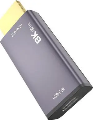 USB C to HDMI 2.1 Adapter, 8K@60Hz USB-C Female to HDMI Male Converter, Support 8K, 4K@120Hz, 2K@240Hz, HDR, VRR, FreeSync, Type C Thunderbolt 3/4 Compatible for Steam Deck, MacBook, iPad Pro, Dell