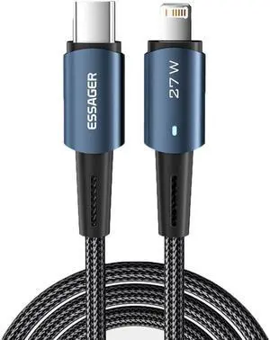 27W USB C to Lightning Cable Fast Charging,Nylon Braided [MFi Certified] for iPhone 14 13 13 Pro 12 Pro Max 12 11 X XS XR 8 Plus, AirPods Pro (Black, 1-Pack, 3.3ft) 6.6 ft. 2 pieces