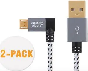 2 Pack Short Left Angle Micro USB 2.0 Braided Cable, 90 Degree USB 2.0 to Micro USB Charging Data Cable Compatible with PS4, Roku Streaming Stick, Aluminum Case, 0.5 FT, Space Gray