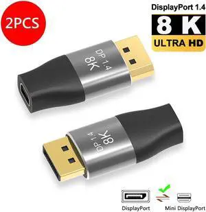 8K Mini DisplayPort to DisplayPort 1.4 Bi-Directional Adapter 2 Pack- 8K 60Hz Mini DP to DP Adapter for MacBook Air/Pro, Surface Pro/Dock/Book, Monitor, Projector