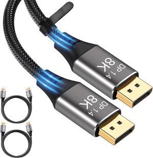 Display Port to Displayport Cable 1.4 6.6ft_2PCS, 32.4Gbps Computer Monitor Cord, Dp 1.4 Cable Support 8K@60Hz 4K@144Hz, FreeSync, G-Sync, HDR, eARC, Connecting HDTVs, Graphics, PC