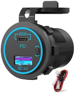 For 65W PD 12V USB Outlet for Laptop USB C Car Charger Socket Multi Port Outlet Waterproof Adapter for Car Boat Truck