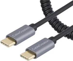 USB C Coiled Cable 4FT Coiled USB C Cable 3A 60W Fast Charging Coiled USB C to USB C with Premium Aluminum Shell Stretched 0.6-4 Feet for MacBook Pro Air S21 S20 S10 etc, Black 1.2m