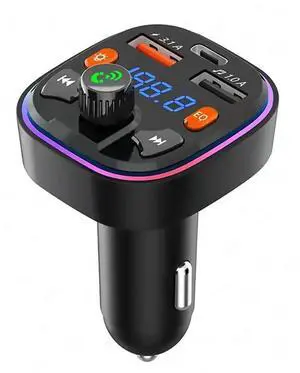 For for Car - Dual USB Port and Type-C PD Car Charger, 7 Colors LED Backlit, Music Player