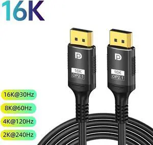 16K DisplayPort 2.1 Cable 3.3FT, 16K 8K 4K Certified Display Port 2.1 Cable(DP Cable) Support 16K@30Hz, 8K@60/120Hz, 4K@240Hz/165Hz, 80Gbps for Laptop,PC,Monitor